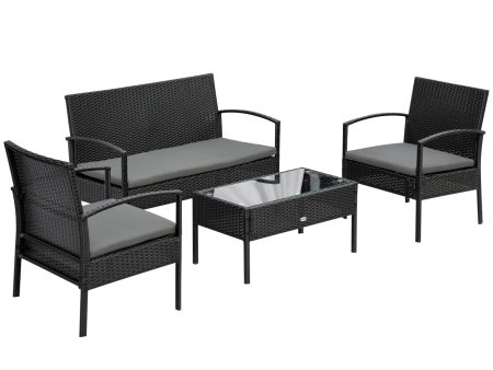 Easycomfort Salotto da Esterni con Divanetto 2 Posti, 2 Poltrone e Tavolino in Rattan PE, Nero e grigio For Discount