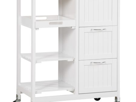 Easycomfort Carrello da Cucina con 3 Cassetti, 2 Ripiani Aperti e Vassoio Rimovibile, in MDF e Legno di Pino, 67x37x87 cm Sale