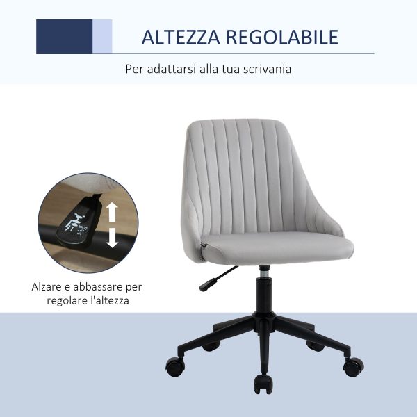 Easycomfort Sedia da Ufficio in Velluto Grigio con Altezza Regolabile, Sedia Ergonomica Girevole a 360° e Ruote, 50x58x77-87cm Fashion