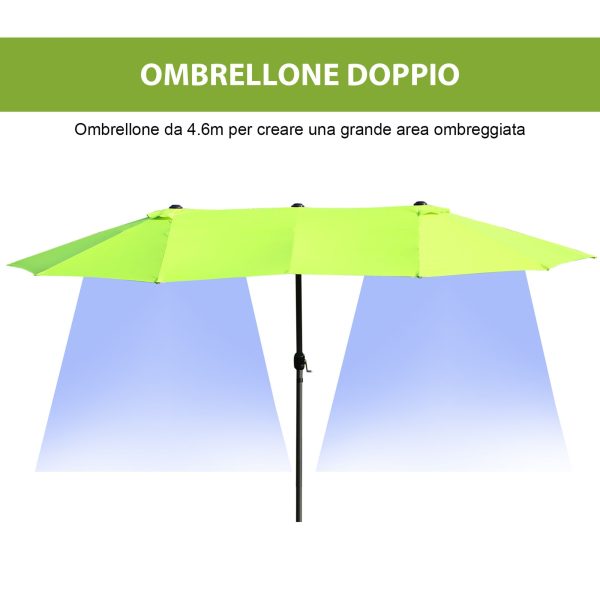 Easycomfort Ombrellone da Giardino Doppio con Apertura a Manovella, in Acciaio e Poliestere, 460x270x240 cm, Verde Chiaro Hot on Sale