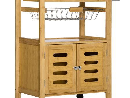 Easycomfort Carrello da Cucina con Cassetto, Armadietto e Cestino Estraibile in Legno con Ruote Girevoli, 66x36x79cm Supply