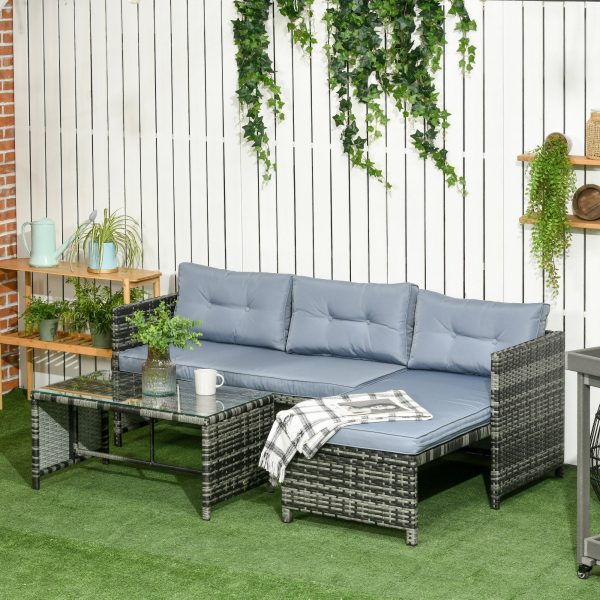 Easycomfort Salotto da Giardino con Divanetto, Chaise Longue e Tavolino in Rattan PE con Cuscini, Grigio Online now