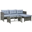 Easycomfort Salotto da Giardino con Divanetto, Chaise Longue e Tavolino in Rattan PE con Cuscini, Grigio Online now