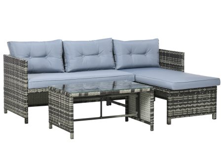 Easycomfort Salotto da Giardino con Divanetto, Chaise Longue e Tavolino in Rattan PE con Cuscini, Grigio Online now