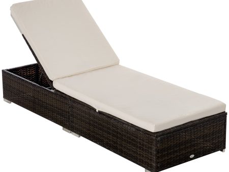 Easycomfort Lettino Prendisole in Rattan PE con Schienale Reclinabile su 5 Posizioni, 195x68x31cm, Marrone For Cheap