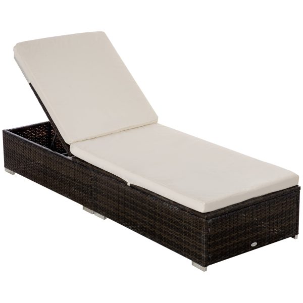 Easycomfort Lettino Prendisole in Rattan PE con Schienale Reclinabile su 5 Posizioni, 195x68x31cm, Marrone For Cheap