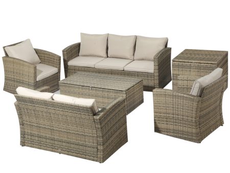 Easycomfort Set Mobili da Giardino 6 Pezzi in Rattan con Divani, Poltrone e Tavoli Contenitore, Beige For Discount