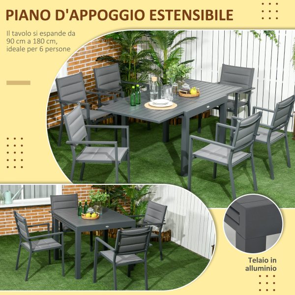 Easycomfort Set da Giardino con Tavolo Allungabile in Alluminio e 6 Sedie con Seduta Traspirante, Grigio Cheap