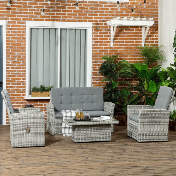 Easycomfort Set da Giardino 4pz in Rattan Grigio con Tavolo ad Altezza Regolabile, 2 Poltrone Reclinabili e Divano 2 Posti For Discount