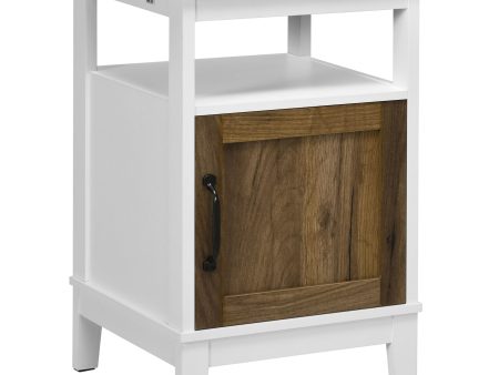 Easycomfort Comodino con Armadietto e Ripiano in Truciolato dallo Stile Rustico, 38.5x35x59.7cm, Bianco For Cheap