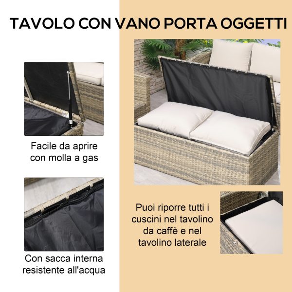 Easycomfort Set Mobili da Giardino 6 Pezzi in Rattan con Divani, Poltrone e Tavoli Contenitore, Beige For Discount