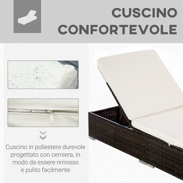 Easycomfort Lettino Prendisole in Rattan PE con Schienale Reclinabile su 5 Posizioni, 195x68x31cm, Marrone For Cheap