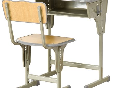 Easycomfort Banco Scuola con Sedia per Bambini 6-12 Anni Altezza Regolabile, Vano Contenitore e Portapenne, Acciaio e MDF, Color Legno For Cheap