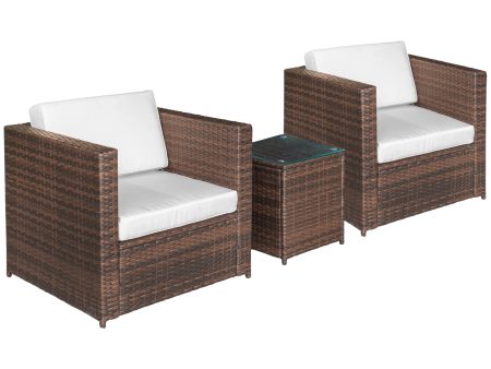 Easycomfort Set Mobili da Giardino Rattan PE da 3 Pezzi, 2 Poltrone da Esterno, Tavolino e Cuscini, Marrone Online Hot Sale