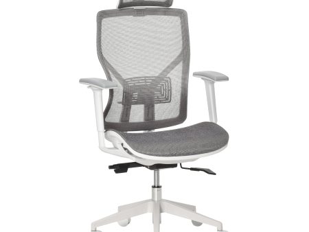 Easycomfort Sedia Ergonomica da Ufficio con Poggiatesta, Inclinazione e Altezza Regolabile, Poltrona Girevole Basculante con Ruote e Schiena in Rete, 67x65x120-128cm, Grigio For Cheap