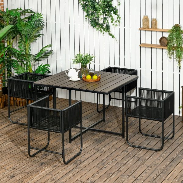 Easycomfort Set da Giardino 5 Pezzi in Rattan PE e Acciaio, 4 Sedie da Esterno con Cuscini e Tavolo Rettangolare on Sale