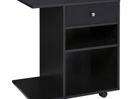 Easycomfort Mobile Porta Stampante in Legno Nero con 1 Cassetto, 2 Ripiani e Mensola CPU, per Ufficio 60x40x68.5cm Cheap