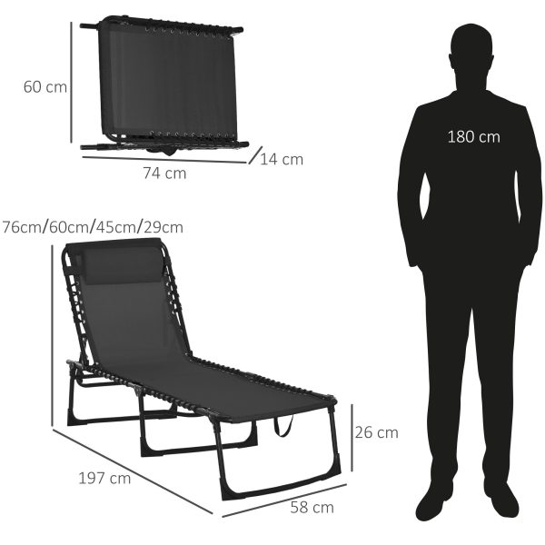 Easycomfort Lettino Prendisole in Acciaio e Tessuto Traspirante con Schienale Reclinabile, 197x58x30 cm, Nero Supply