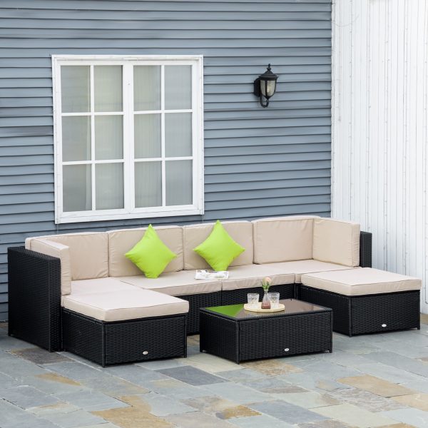 Easycomfort Set da 7 Pezzi Salotto da Esterni in Rattan con Poltrona Pouf Tavolino Nero e Beige Discount