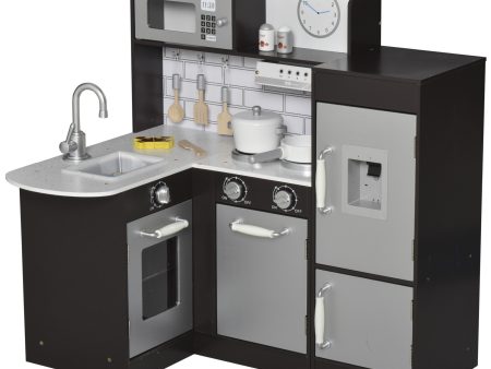 Easycomfort Cucina Giocattolo per Bambini in Legno con 14 Accessori, Forno, Lavandino, Frigo e Microonde, Età 3+ Anni, 86x64x84.5cm, Argento e Marrone Hot on Sale