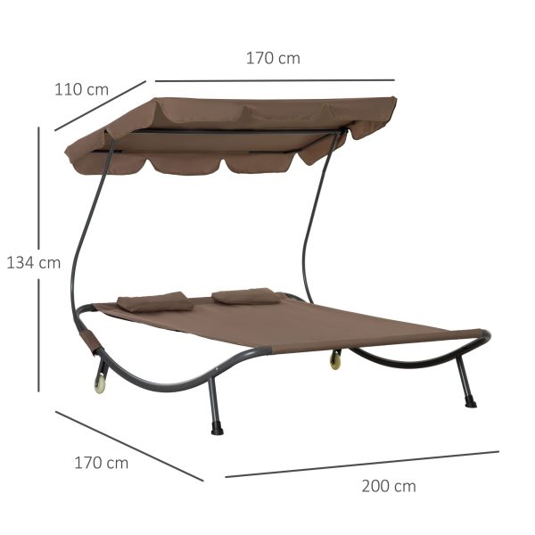 Easycomfort Lettino Matrimoniale 2 Posti Parasole Regolabile da Esterno e Giardino 200x175 x134cm Marrone Sale