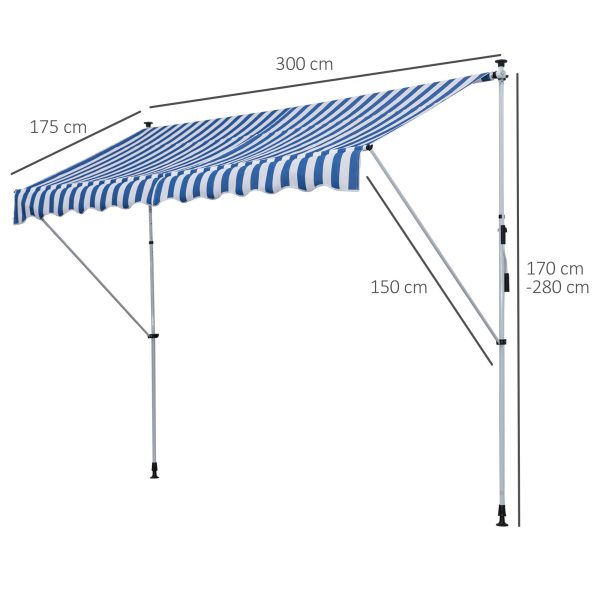 Easycomfort Tenda da Sole a Bracci 3x1.5m con Manovella e Struttura Telescopica, Bianco e Blu Supply