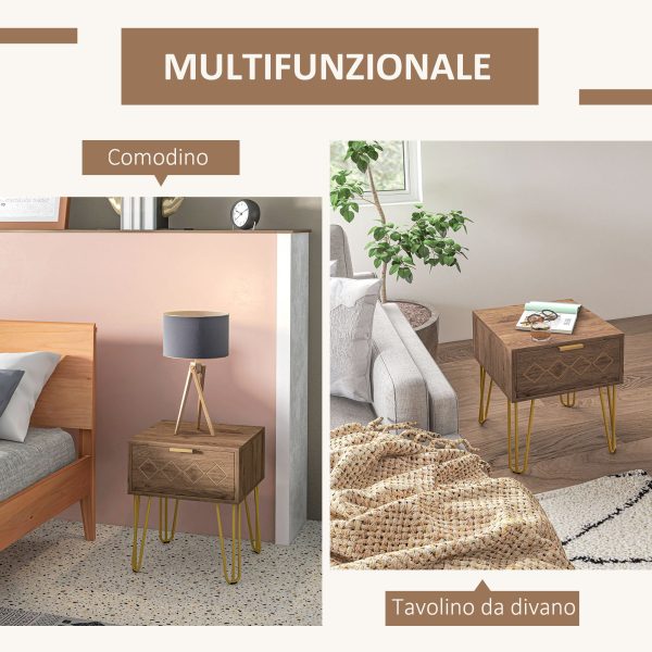 Easycomfort Comodini Moderni Set 2 Pezzi in Truciolato e Acciaio con Cassetto, 39.5x41x49 cm, Marrone Discount