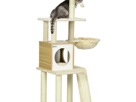 Easycomfort Albero per Gatti con Casetta, Tiragraffi per Gatti, Posatoio e Paletto, 48.5x48.5x141.5 cm, Beige Sale