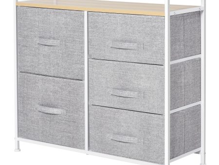 Easycomfort Cassettiera in Metallo Bianco e Legno con 5 Cassetti Pieghevoli e Rimovibili in Tessuto Grigio, 83Lx 29P x 77Acm Online now