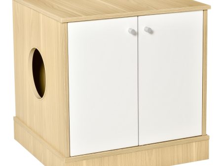 Easycomfort Mobile Lettiera per Gatti con 2 Ante e Ripiano Interno Estraibile, 60x55x62.5cm - Bianco e Legno Fashion