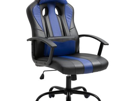 EASYCOMFORT Sedia da Gaming Ergonomica Altezza Regolabile con Cuscino, Nero e Blu Fashion