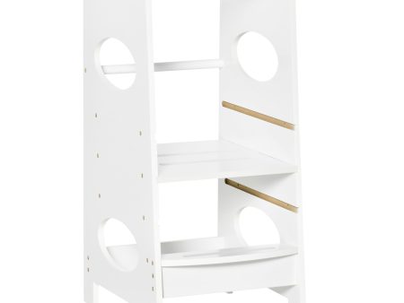 Easycomfort Torre Montessoriana per Bambini, Learning Tower con Altezza Regolabile in MDF, 40x50x90cm, Bianco Discount