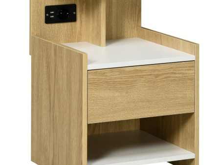 Easycomfort Comodino moderno con 2 Prese, 2 porte USB e Cassetto in truciolato, 40x40x60cm, Color Legno For Cheap