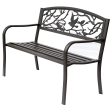 Easycomfort Panchina da giardino Impermeabile Acciaio e Ghisa per Esterni, Schienale con Decorazioni Motivo Naturale, 127x60cm, Marrone Online Hot Sale