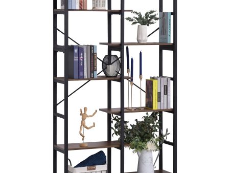 Easycomfort Grande Scaffale Libreria da Parete in Legno e Metallo Nero con 6 Ripiani, Stile Vintage Industriale, 100x30x182cm Supply