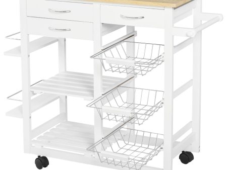 Easycomfort Carrello da Cucina con Ruote, Mobile da Cucina Salvaspazio in Legno Massiccio: 3 Cassetti, 3 Cestelli, 2 Portaspezie, 2 Ripiani, 92x37x82 cm Cheap