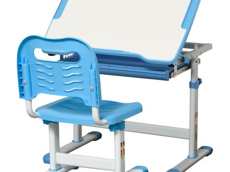 Easycomfort Banco Scuola per Bambini 6-12 Anni con Sedia Regolabile, Cassetto e Piano Inclinabile, 66x47x52-77 cm, Blu Online Hot Sale