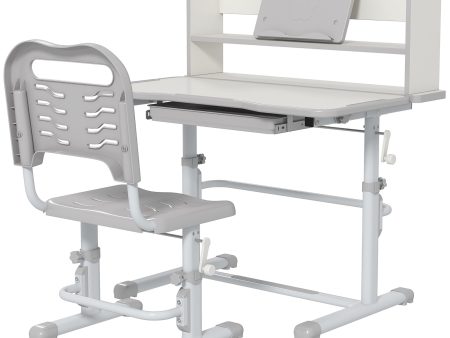 Easycomfort Set Scrivania per Bambini con Sedia Regolabile in Altezza e Piano Inclinabile, Età 6-12 Anni, Grigio Online now