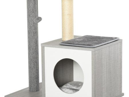 Easycomfort Albero Tiragraffi Multilivello per Gatti e Gattini con Cuccia e Colonna in Corda Sisal, Grigio, 59 x 39 x 62cm Cheap