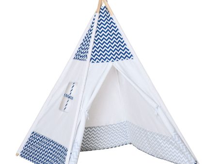 Easycomfort Tenda Indiana per Bambini Teepee in Tessuto e Legno con Finestra, Età 3-6 Anni, 120x120x155cm, Bianco e Blu Sale