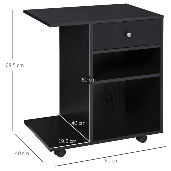 Easycomfort Mobile Porta Stampante in Legno Nero con 1 Cassetto, 2 Ripiani e Mensola CPU, per Ufficio 60x40x68.5cm Cheap