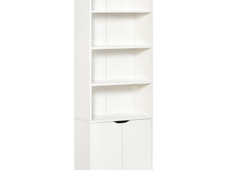 Easycomfort Libreria Moderna 4 Ripiani con Armadietto a 2 Ante in Legno, 59x29x180cm Bianca Supply