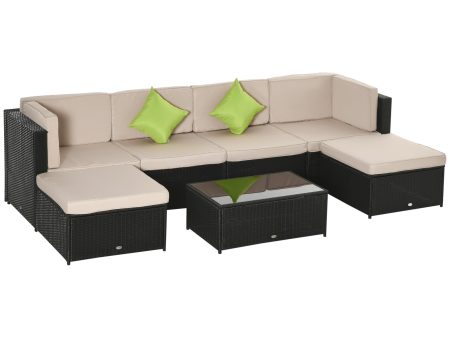 Easycomfort Set da 7 Pezzi Salotto da Esterni in Rattan con Poltrona Pouf Tavolino Nero e Beige Discount