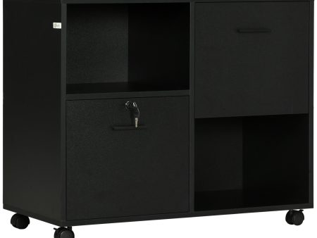 Easycomfort Mobile da Ufficio con 2 Cassetti Porta Documenti e Ripiani, Ruote con Blocco, 80x40x66cm, Nero Online Sale