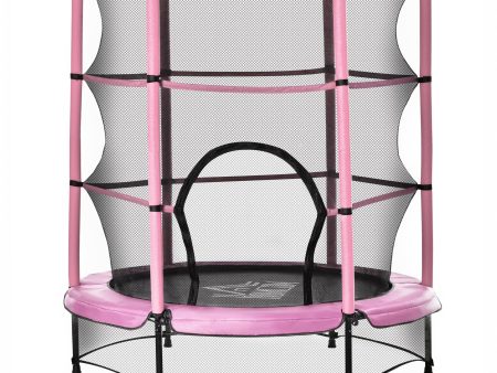 Easycomfort Tappeto Elastico per Bambini 3-6 Anni ?140x160cm, Trampolino da Giardino con Rete, Bordo Imbottito e Corde Elastiche, Rosa e Nero Sale