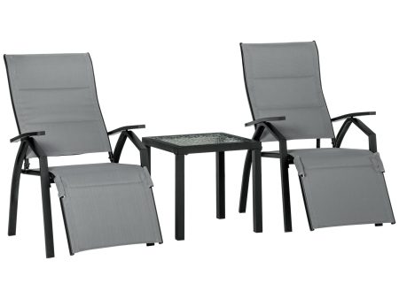 EASYCOMFORT  Set da Giardino con 2 Sedie a Sdraio Reclinabili Imbottite e Tavolino in Vetro, Grigio Supply