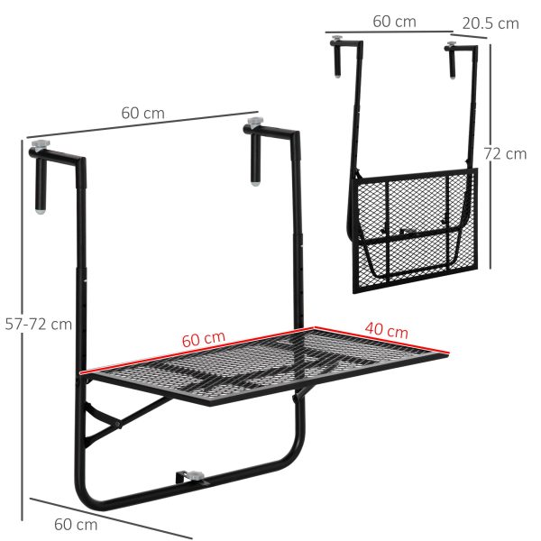 Easycomfort Tavolo da Ringhiera Pieghevole e Regolabile in Metallo, 60x60x57-72cm, Nero Discount