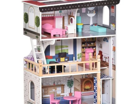 Easycomfort Casa delle Bambole in Legno a 3 Piani con Ascensore e Accessori, per Bambini 3-6 Anni, 60x30x80 cm, Rosa Online Hot Sale