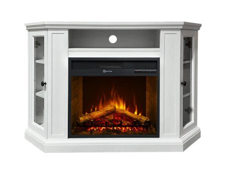 Camino elettrico caminetto da terra ad angolo MADISON in legno Bianco L126 x P78 x H83 Online now