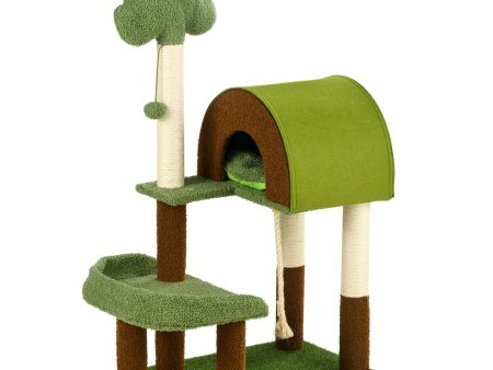 Easycomfort Albero per Gatti a tema Foresta con Casetta, Lettino, Tiragraffi e Pallina, 49x40x107 cm, Verde Cheap